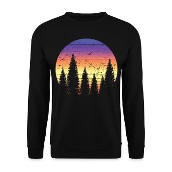 Retro Forest Mountains Randonnée Aventure en plein air - Sweat-shirt Unisexe - noir - Devant - Alina (178cm) & Michal (187cm)