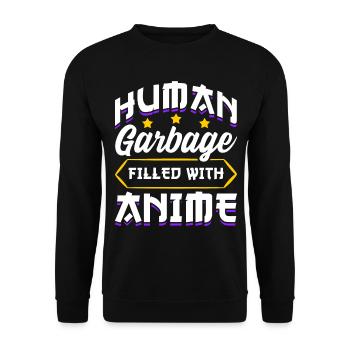 Drôle Anime Manga Design Déchets Humains - Sweat-shirt Unisexe - noir - Devant - Alina (178cm) & Michal (187cm)