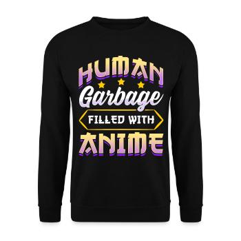 Drôle Anime Manga Design Déchets Humains - Sweat-shirt Unisexe - noir - Devant - Alina (178cm) & Michal (187cm)