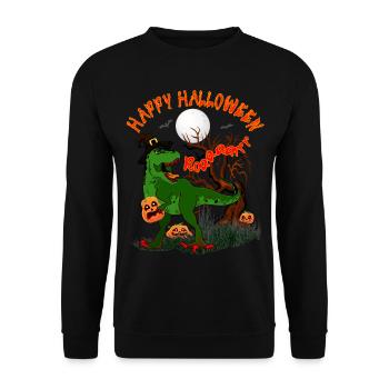 HAPPY HALLOWEEN T-REX WITH PUMPKIN - Unisex Sweatshirt - black - Front - Alina (178cm) & Michal (187cm)
