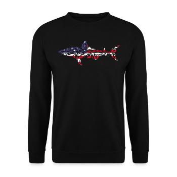 Great White Shark American Flag Shark Fish White S - Unisex Pullover - Schwarz - Vorne - Alina (178cm) & Michal (187cm)