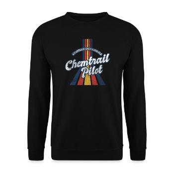 Vintage Retro Chemtrail Pilot Parody Shirt - Unisex Pullover - Schwarz - Vorne - Alina (178cm) & Michal (187cm)