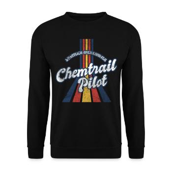 Vintage Retro Chemtrail Pilot Parody Shirt - Unisex Pullover - Schwarz - Vorne - Alina (178cm) & Michal (187cm)