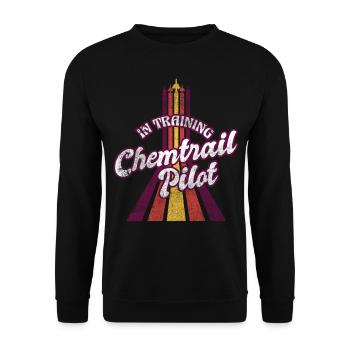 Vintage Retro Chemtrail Pilot Training Parody Shir - Unisex Pullover - Schwarz - Vorne - Alina (178cm) & Michal (187cm)