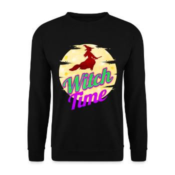 Witch Flying By The Moon Witch Time Halloween - Unisex Pullover - Schwarz - Vorne - Alina (178cm) & Michal (187cm)