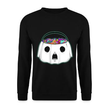 Sweets Bucket Scary Afraid Ghost Collecting On - Unisex Pullover - Schwarz - Vorne - Alina (178cm) & Michal (187cm)