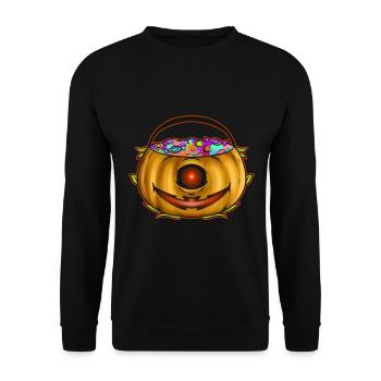 Sweets Bucket Scary One Eyed Pumpkin Collecting - Unisex Sweatshirt - black - Front - Alina (178cm) & Michal (187cm)