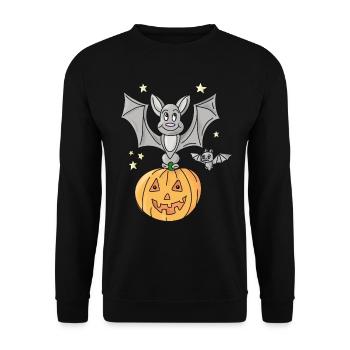 Halloween Bat Sitting On A Pumpkin - Unisex Sweatshirt - black - Front - Alina (178cm) & Michal (187cm)