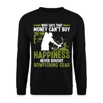 Bowfishing Money buys Happiness Airboat Bowhunter - Unisex Pullover - Schwarz - Vorne - Alina (178cm) & Michal (187cm)