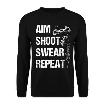 Bowfishing Aim Shoot Swear Repeat Bowfisher - Unisex Pullover - Schwarz - Vorne - Alina (178cm) & Michal (187cm)