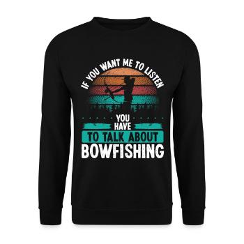 Bowfisher Airboat Talk about Bowfishing Archer - Unisex Pullover - Schwarz - Vorne - Alina (178cm) & Michal (187cm)
