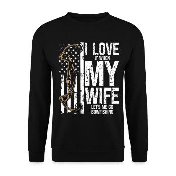 Pêche à l’arc J’aime ma femme chasseuse à l’arc Pêcheur - Sweat-shirt Unisexe - noir - Devant - Alina (178cm) & Michal (187cm)