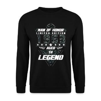 Homme d’honneur Année de naissance 1963 Cadeau de camouflage - Sweat-shirt Unisexe - noir - Devant - Alina (178cm) & Michal (187cm)