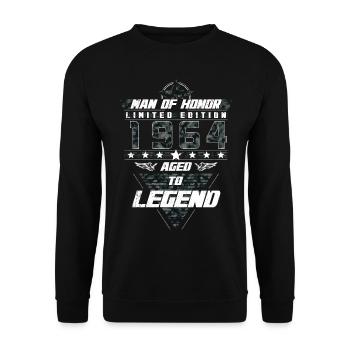 Man of Honor Year of Birth 1964 Camouflage Gift - Unisex Sweatshirt - black - Front - Alina (178cm) & Michal (187cm)