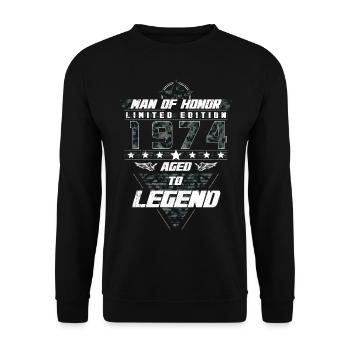 Homme d’honneur Année de naissance 1974 Cadeau de camouflage - Sweat-shirt Unisexe - noir - Devant - Alina (178cm) & Michal (187cm)