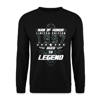 Homme d’honneur Année de naissance 1987 Cadeau de camouflage - Sweat-shirt Unisexe - noir - Devant - Alina (178cm) & Michal (187cm)