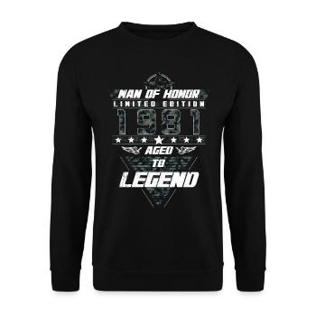Man of Honor Year of Birth 1981 Camouflage Gift - Unisex Sweatshirt - black - Front - Alina (178cm) & Michal (187cm)