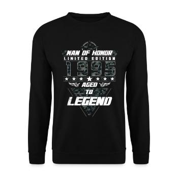 Man of Honor Geburtsjahr 1995 Camouflage Geschenk - Unisex Pullover - Schwarz - Vorne - Alina (178cm) & Michal (187cm)