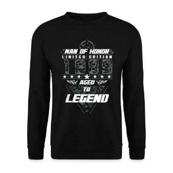 Man of Honor Geburtsjahr 1989 Camouflage Geschenk - Unisex Pullover - Schwarz - Vorne - Alina (178cm) & Michal (187cm)
