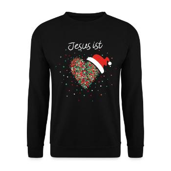 Jesus ist Liebe Christ Weihnachtsfeier Wichteln - Unisex Pullover - Schwarz - Vorne - Alina (178cm) & Michal (187cm)