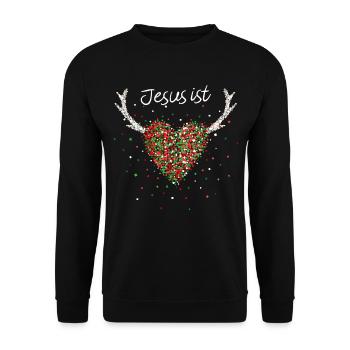 Jesus ist Liebe Christliches Geschenk Kirche X-Mas - Unisex Pullover - Schwarz - Vorne - Alina (178cm) & Michal (187cm)