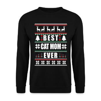Funny Ugly Christmas Best Cat Mom Ever - Unisex Sweatshirt - black - Front - Alina (178cm) & Michal (187cm)