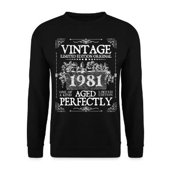 1981 | Vintage Perfectly seit 1981 Geburtstag - Unisex Pullover - Schwarz - Vorne - Alina (178cm) & Michal (187cm)
