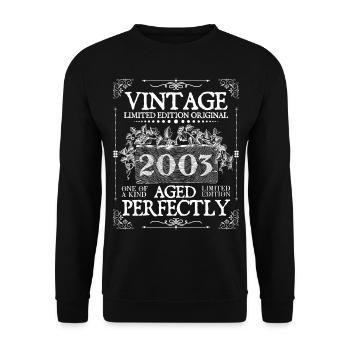2003 | Vintage Perfectly seit 2003 Geburtstag - Unisex Pullover - Schwarz - Vorne - Alina (178cm) & Michal (187cm)