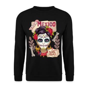 Mexico, Dia-de-los-Muertos, sugar-skull La-Catrina - Unisex Sweatshirt - black - Front - Alina (178cm) & Michal (187cm)