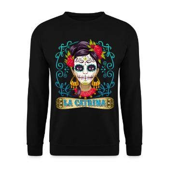 Dia-de-los-Muertos, sugar-skull, La-Catrina Mexico - Unisex Sweatshirt - black - Front - Alina (178cm) & Michal (187cm)
