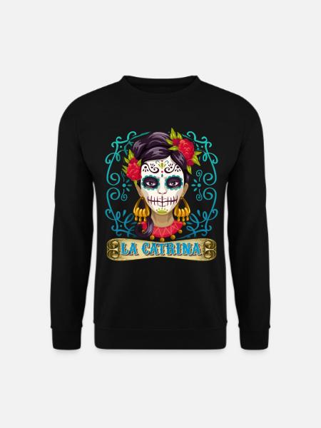 Dia-de-los-Muertos, crâne de sucre, La-Catrina Mexique - Sweat-shirt Unisexe - noir