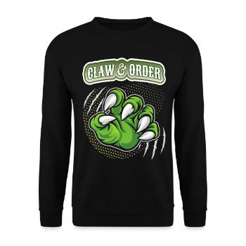 Klaue, Dinosaurier Kralle lustiger Spruch, Pun - Unisex Pullover - Schwarz - Vorne - Alina (178cm) & Michal (187cm)