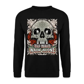 Totenkopf, Barockmuster, lustiger Spruch, Gothic - Unisex Pullover - Schwarz - Vorne - Alina (178cm) & Michal (187cm)