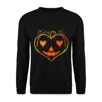 Ornament Heart Shaped Pumpkin Halloween - Unisex Pullover - Schwarz - Vorne - Alina (178cm) & Michal (187cm)