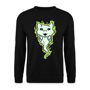 Ghost Cat Spirit Green Eyes Halloween - Unisex Pullover - Schwarz - Vorne - Alina (178cm) & Michal (187cm)