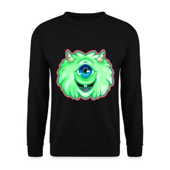 Fluffy Green One Eyed Monster With Horns Halloween - Unisex Sweatshirt - black - Front - Alina (178cm) & Michal (187cm)