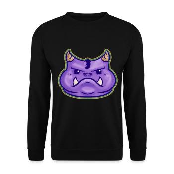Cute Kawaii Purple Monster With Fangs And Horns - Unisex Pullover - Schwarz - Vorne - Alina (178cm) & Michal (187cm)