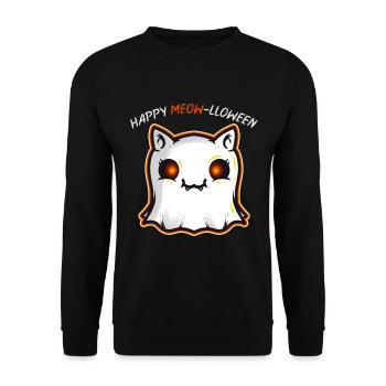 Cute Cat Ghost Spirit Happy Meow-lloween Halloween - Unisex Pullover - Schwarz - Vorne - Alina (178cm) & Michal (187cm)