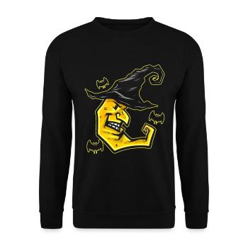 Lune jaune maléfique avec une chauve-souris au chapeau de sorcière volant - Sweat-shirt Unisexe - noir - Devant - Alina (178cm) & Michal (187cm)