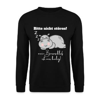 Büroschlaf Bitte Nicht Stören Mit Nilpferd - Unisex Pullover - Schwarz - Vorne - Alina (178cm) & Michal (187cm)