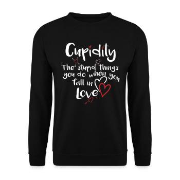 Cupidity Valentinstag Liebe macht dumm Shirt - Unisex Pullover - Schwarz - Vorne - Alina (178cm) & Michal (187cm)