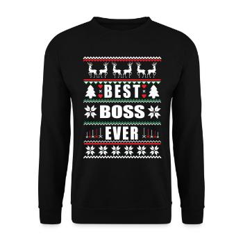 Funny Ugly Christmas Best Boss Ever - Unisex Pullover - Schwarz - Vorne - Alina (178cm) & Michal (187cm)