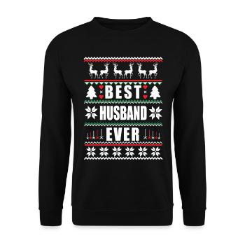 Funny Ugly Christmas Best Husband Ever - Unisex Pullover - Schwarz - Vorne - Alina (178cm) & Michal (187cm)