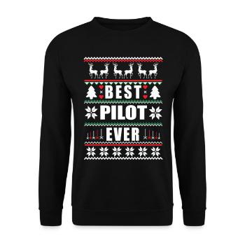 Funny Ugly Christmas Best Pilot Ever - Unisex Pullover - Schwarz - Vorne - Alina (178cm) & Michal (187cm)
