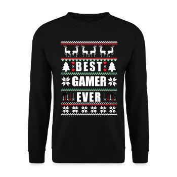 Funny Ugly Christmas Best Gamer Ever - Unisex Sweatshirt - black - Front - Alina (178cm) & Michal (187cm)