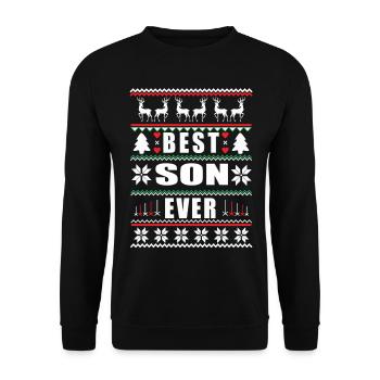 Funny Ugly Christmas Best Son Ever - Unisex Pullover - Schwarz - Vorne - Alina (178cm) & Michal (187cm)