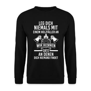 Waldarbeiter Förster Waldarbeit Holzfäller - Unisex Pullover - Schwarz - Vorne - Alina (178cm) & Michal (187cm)