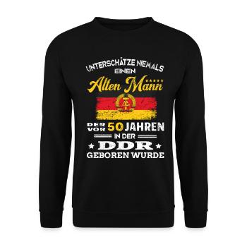Birthday 50 years GDR Born Old man - Unisex Sweatshirt - black - Front - Alina (178cm) & Michal (187cm)