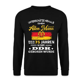 Birthday 75 years GDR Born Ossi Old man - Unisex Sweatshirt - black - Front - Alina (178cm) & Michal (187cm)