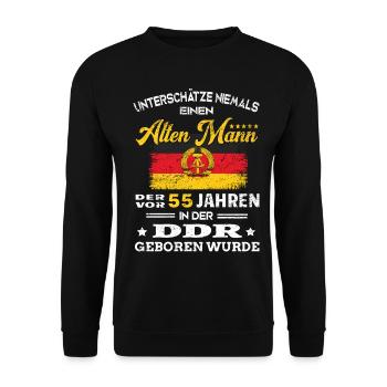 Birthday 55 years GDR Born Ossi Old man - Unisex Sweatshirt - black - Front - Alina (178cm) & Michal (187cm)